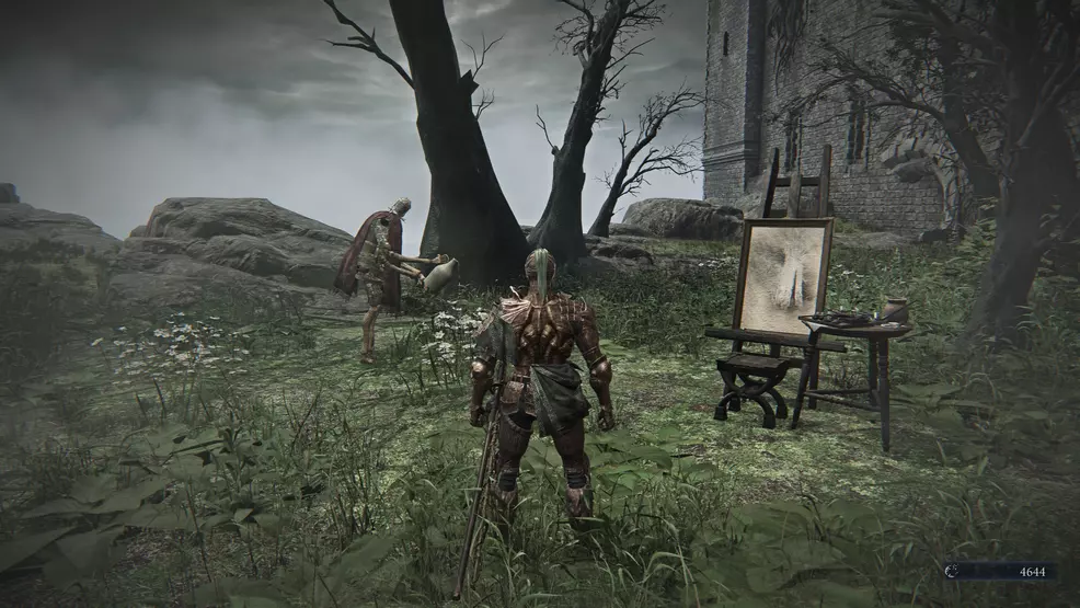 Iron mannex gardening next to the painting of the executor