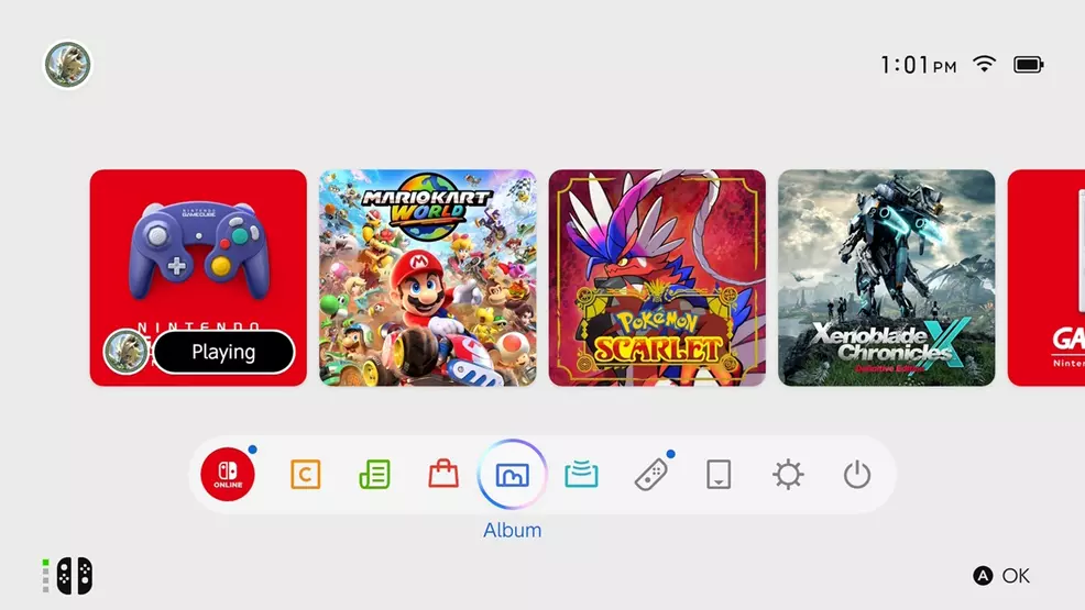 Album option on nintendo switch 2 home menu.