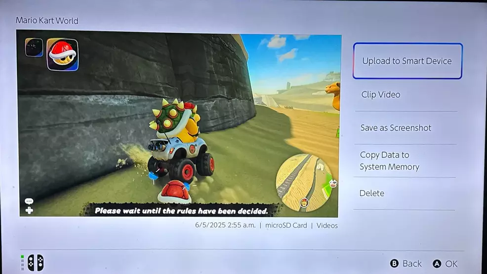 Video/screenshot upload menu on Nintendo Switch 2.