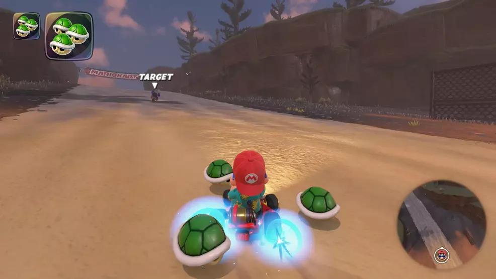 Mario with three green shells around your cart