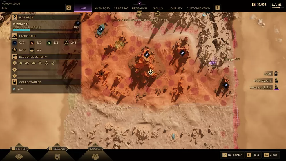 Tibba: Awakening Map with Player Icon at Hagga Rift