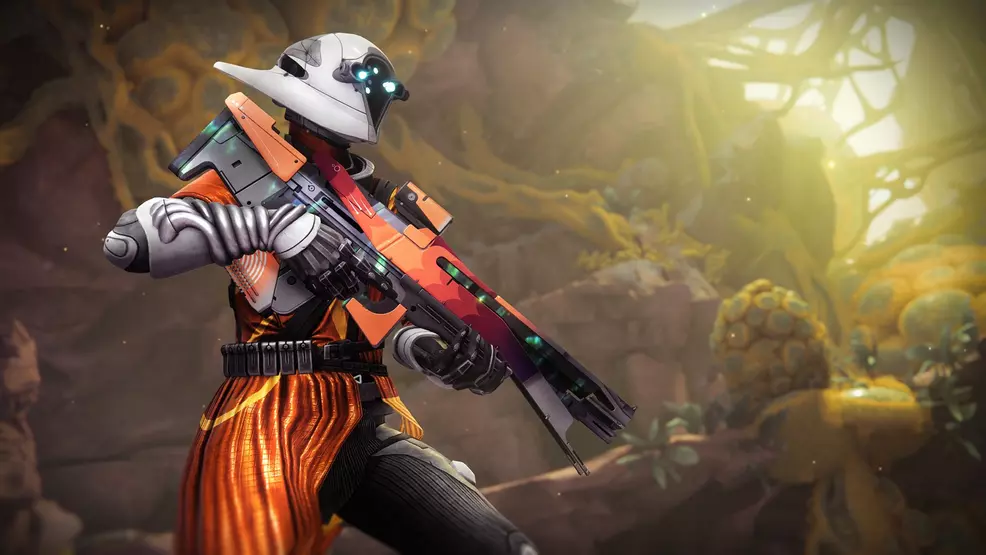 A Guardian with new weapons and armor in Destiny 2: The Edge of Fate.