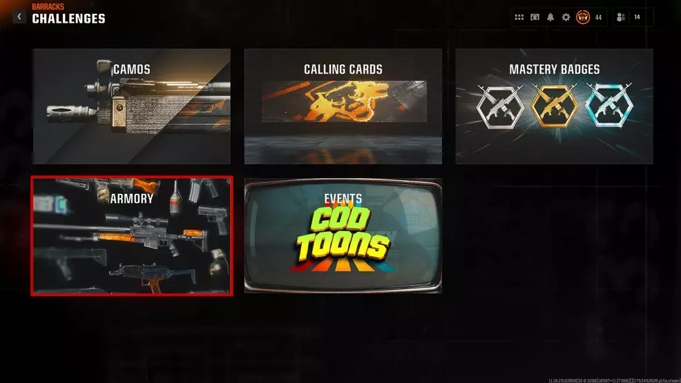 Armary Sub menu in call of duty: Black Oms 6