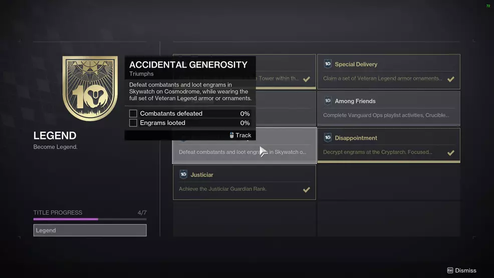 Legendary Title Page Showing Casual Liberation Victory