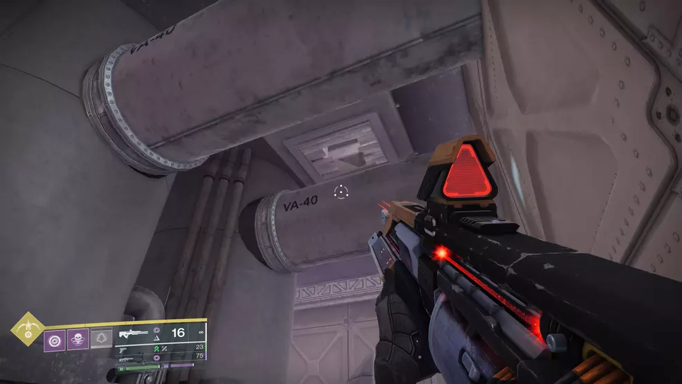 A hole in some grating below a Temporal Alignment catalyst fragment for the Graviton Spike Exotic Hand Cannon in Destiny 2: The Edge of Fate