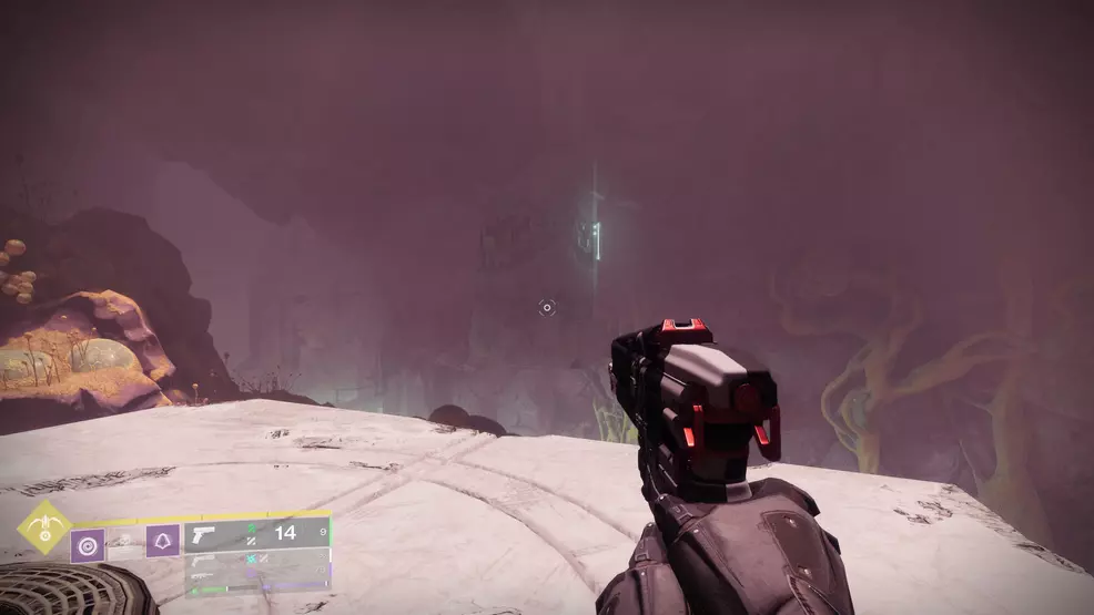 A darkened stone formation hanging from a cave ceiling while hunting the for Graviton Spike Exotic Hand Cannon catalysts in Destiny 2: The Edge of Fate