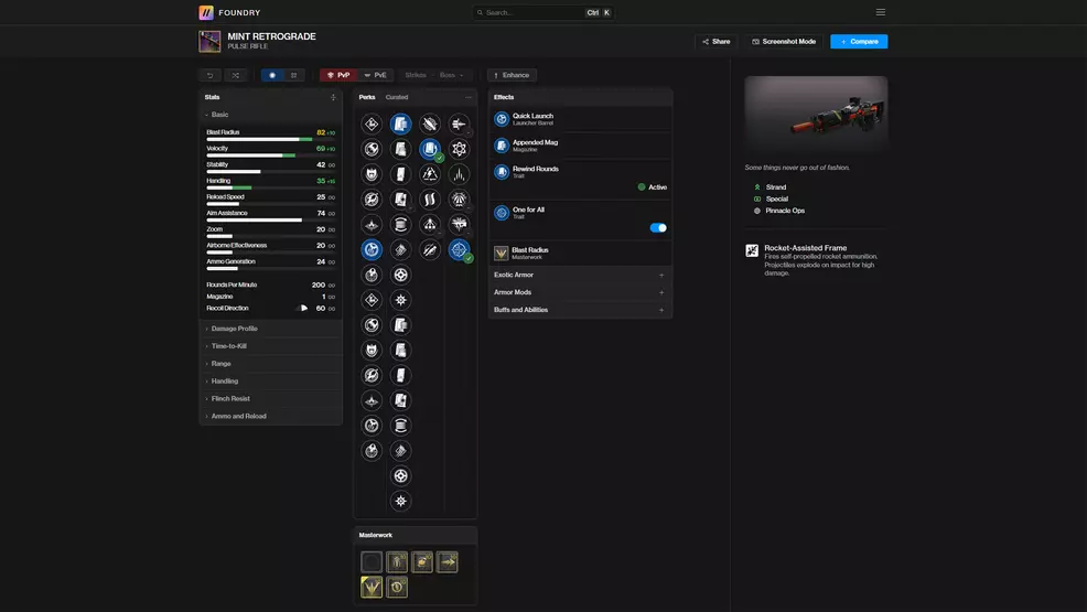 D2 Foundry Screen for Mint Retrogen Pve God Roll in Destiny 2