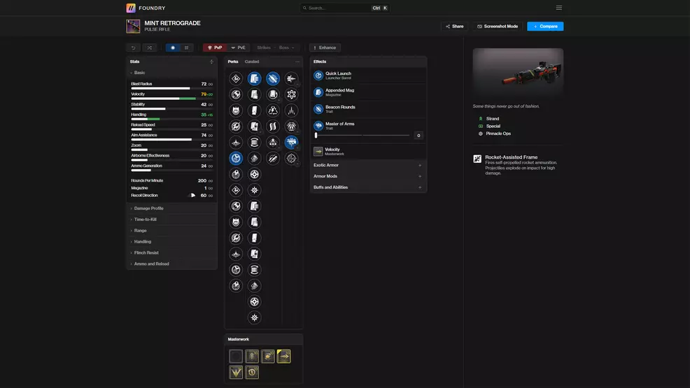 Destiny 2 PVP God Roll Screen for D2Foundry to Mint Regulation