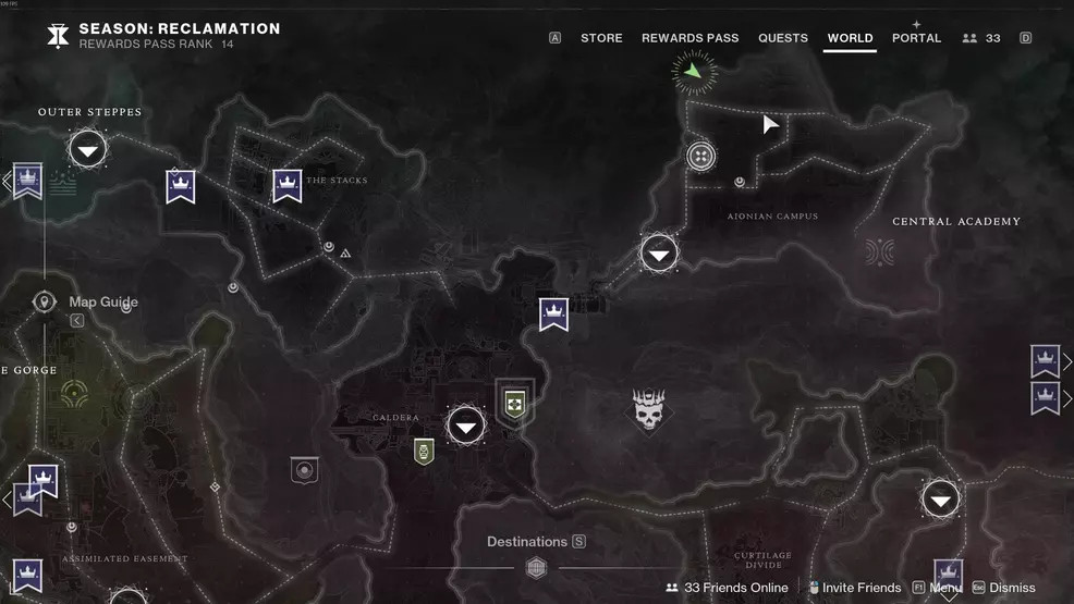 The map location of the Central Academy weapon part in Destiny 2
