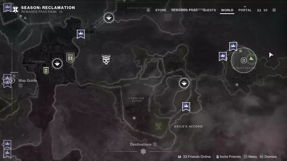 The weapon part map in Exile's Accord in Destiny 2
