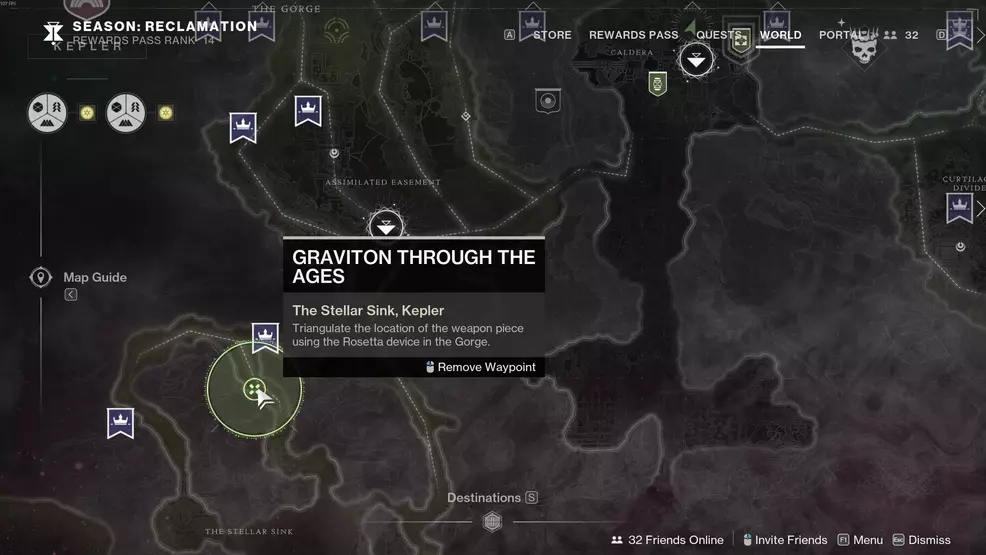 The map location of the Rosetta terminal in the Gorge on Kepler in Destiny 2