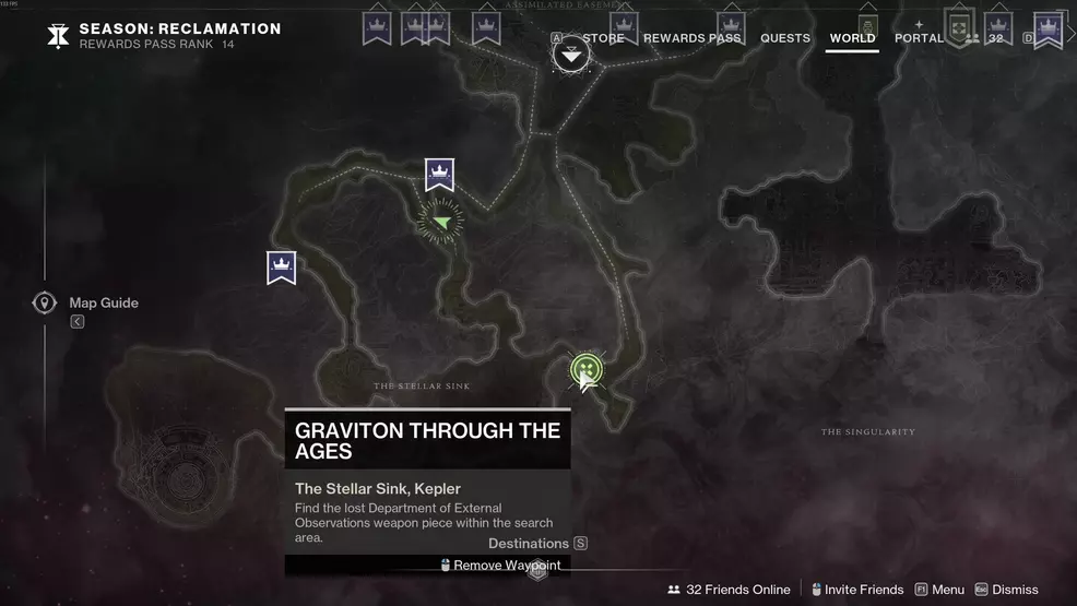 The weapon part map location in the Gorge on Kepler in Destiny 2