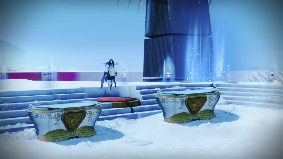 The Emissary of the Nine floats behind two treasure chests