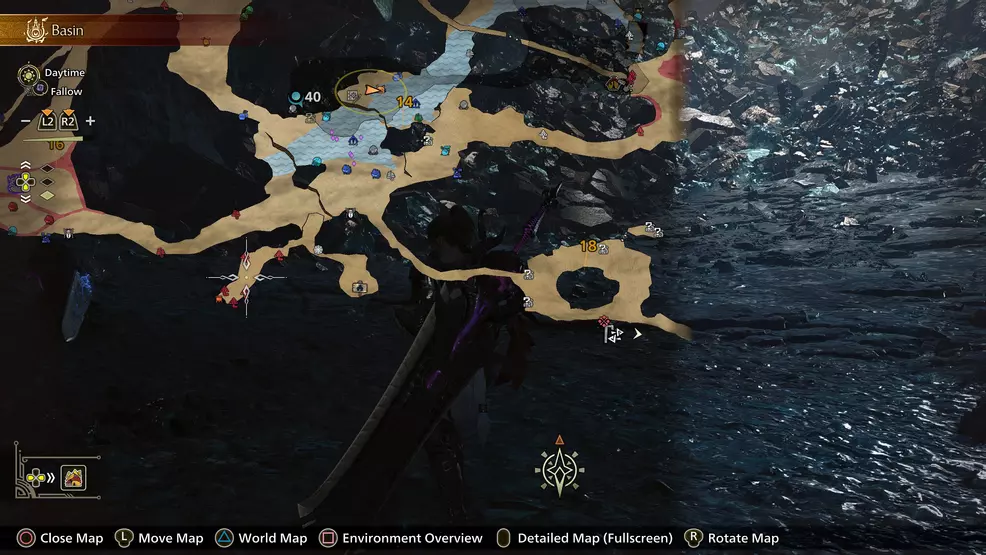 Showing a map where the demon has to find Akuma in Hunter Wilds