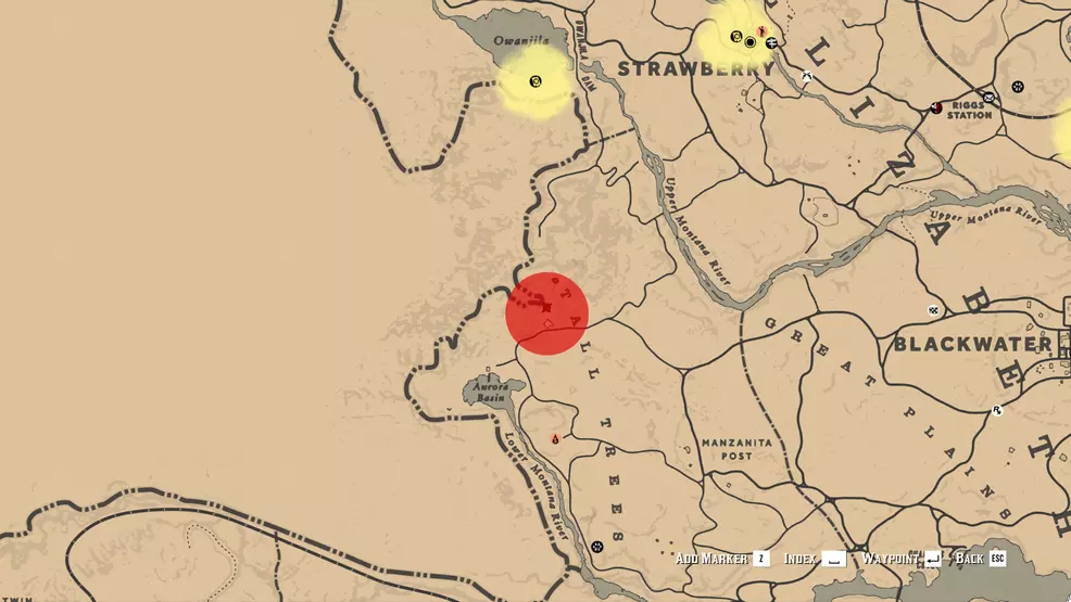 Cougar spawn spot in northern tall trees in red dead online