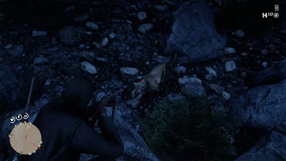 A cougar at night with bright eyes in Lal Dead Mochan 2