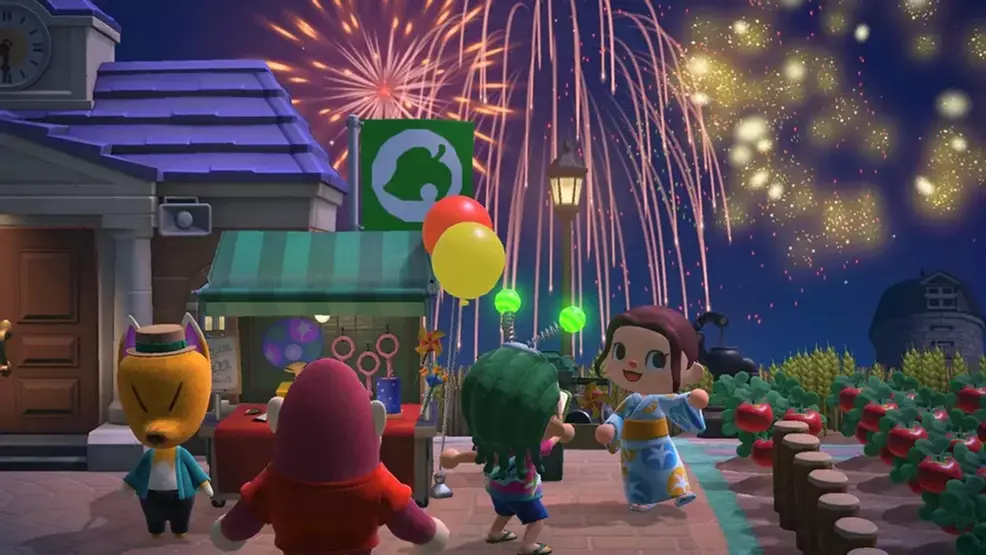 Villagers celebrated a holiday with fireworks in animal crossing