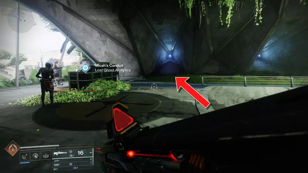 Micah-10's Conduit and an arrow pointing to a hole in the wall