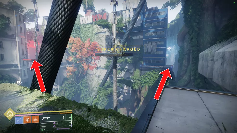 The outside area of the Pale Heart old Tower with arrows pointing to separate areas