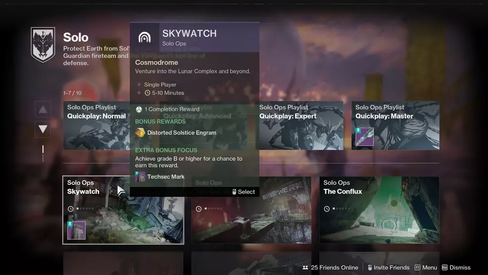 A Solo Ops activity with a Distorted Solstice Engram in Destiny 2