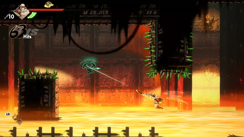Using the Ninja Hook to grapple across spikes in Shinobi: Art of Vengeance