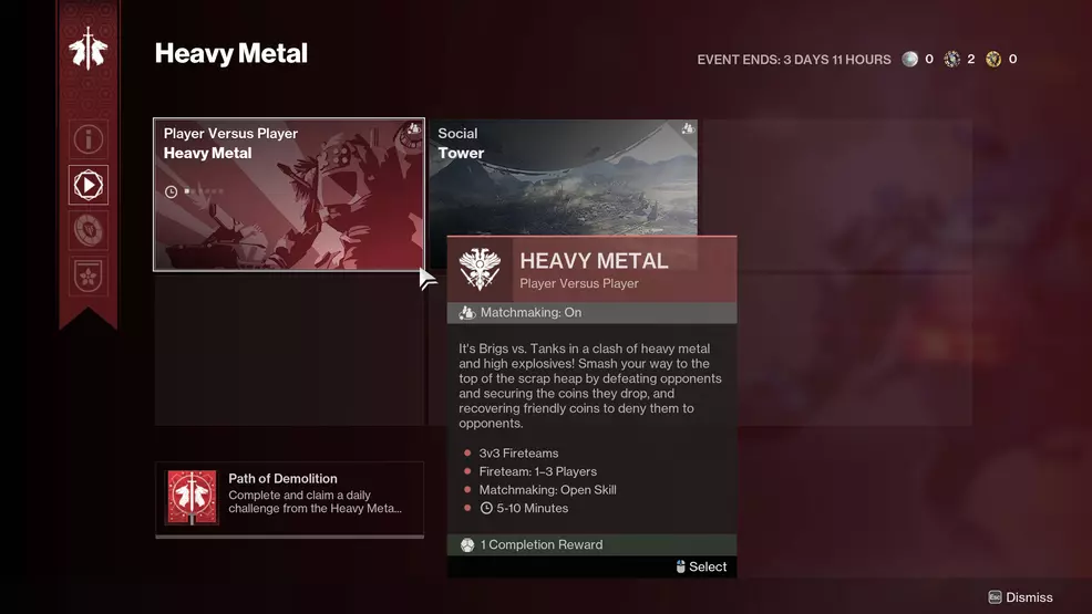 The Heavy Metal playlist in Destiny 2.