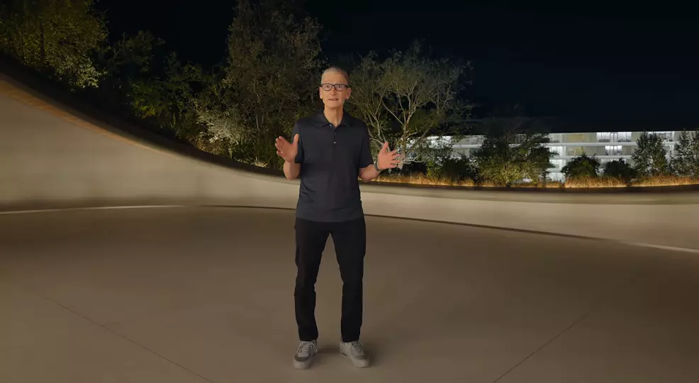 Tim Cook at night at the Apple Event.