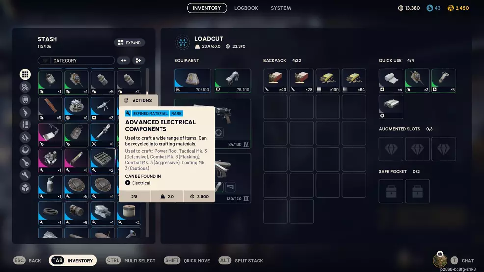 An item description of Advanced Electrical Components in ARC Raiders.