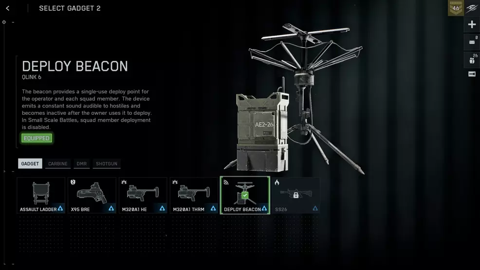 The Deploy Beacon gadget screen in Battlefield 6.