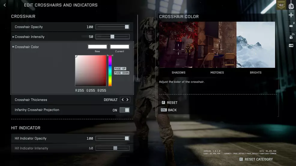 A color palette to change your crosshair colors in Battlefield 6.