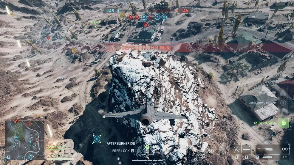 A jet about to crash into a hillside in Battlefield 6.