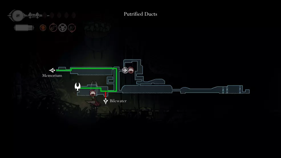 The paths that lead to the Key of Apostate in the Putrefied Ducts in Hollow Knight: Silksong.