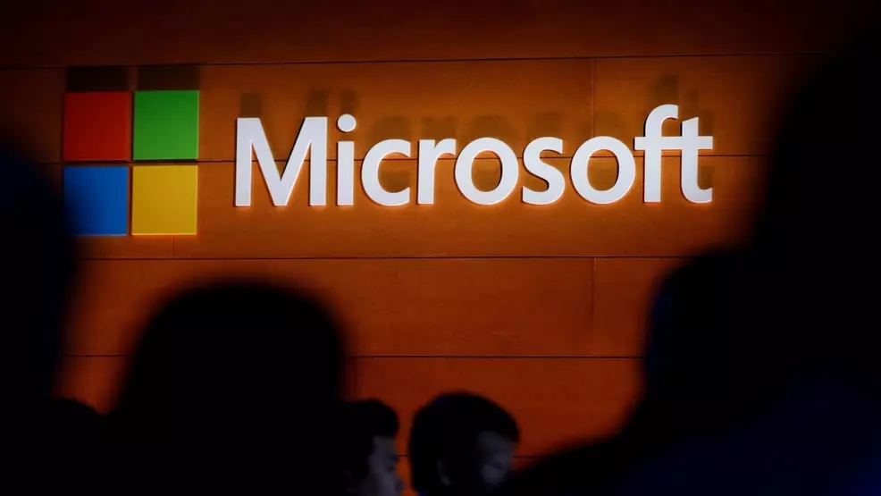 The Microsoft logo on a wall.