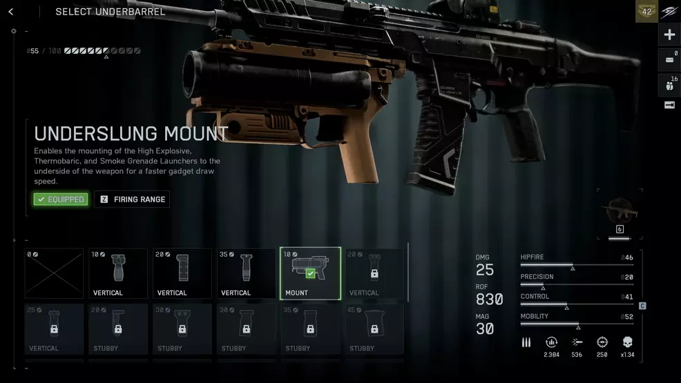 An Assault Rifle with an Underslung Mount equipped