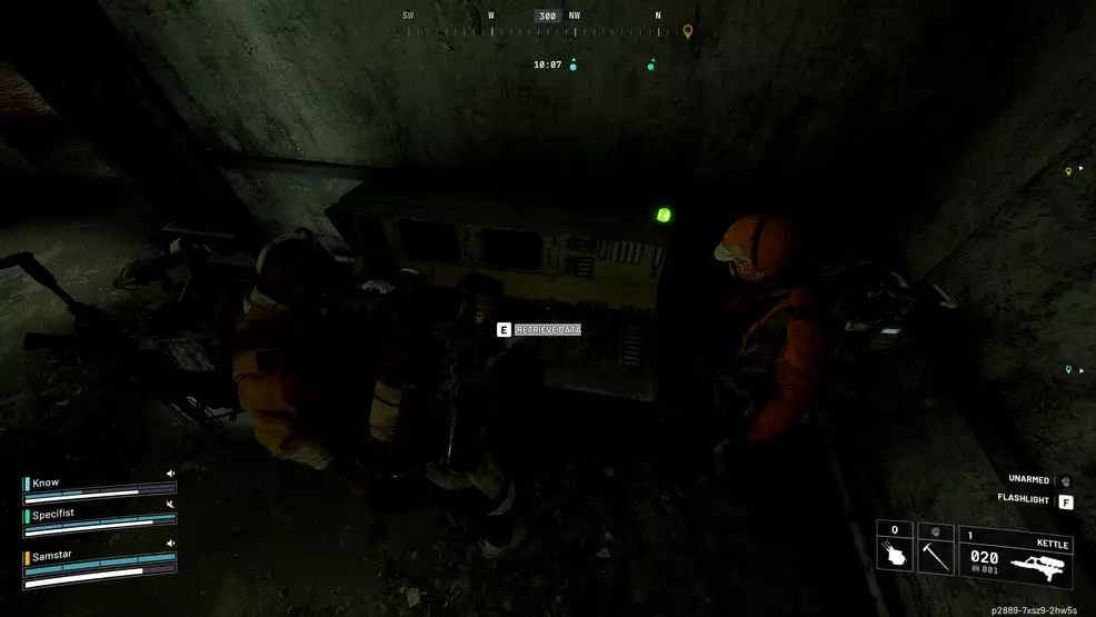 The player retrieves data from a terminal in the Hidden Bunker