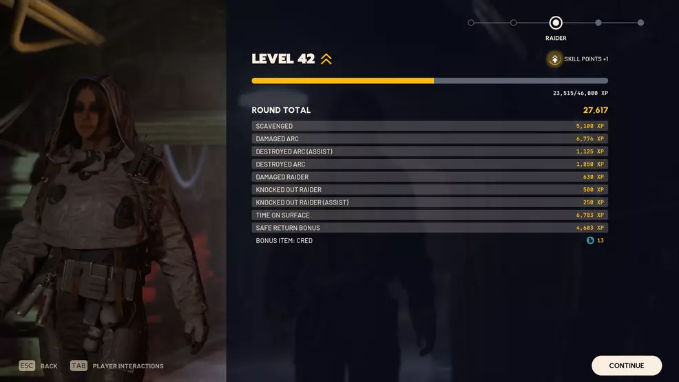 The XP screen after a match in ARC Raiders