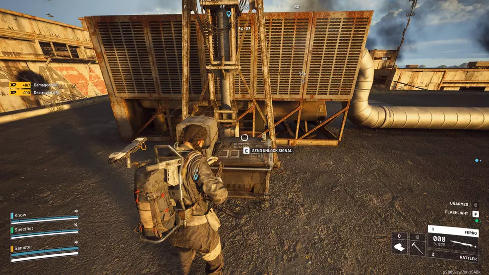 The player stands at a terminal sending the unlock signal