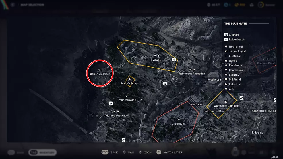 Map showing the location of the Barren Clearing