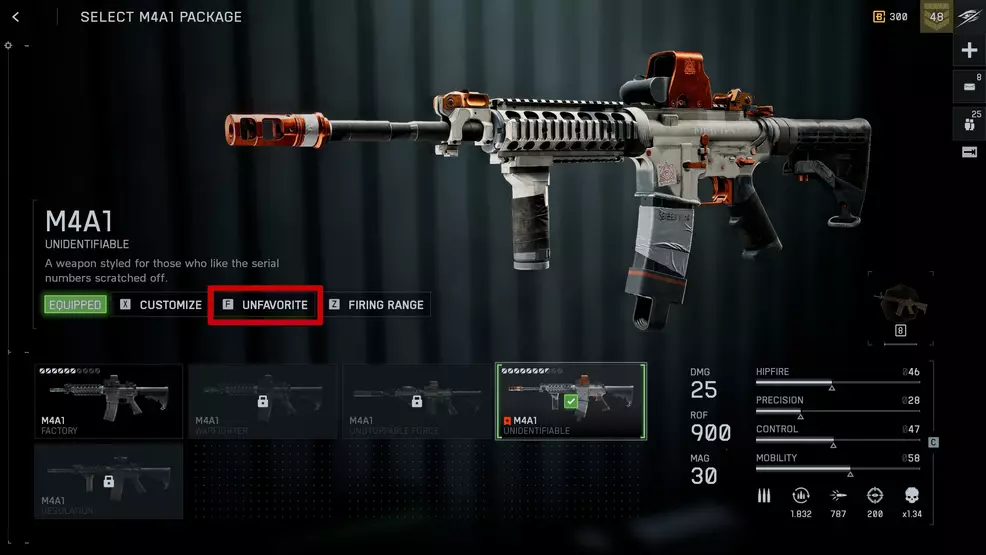 The weapon favorite button in the skin selection screen in Battlefield 6.