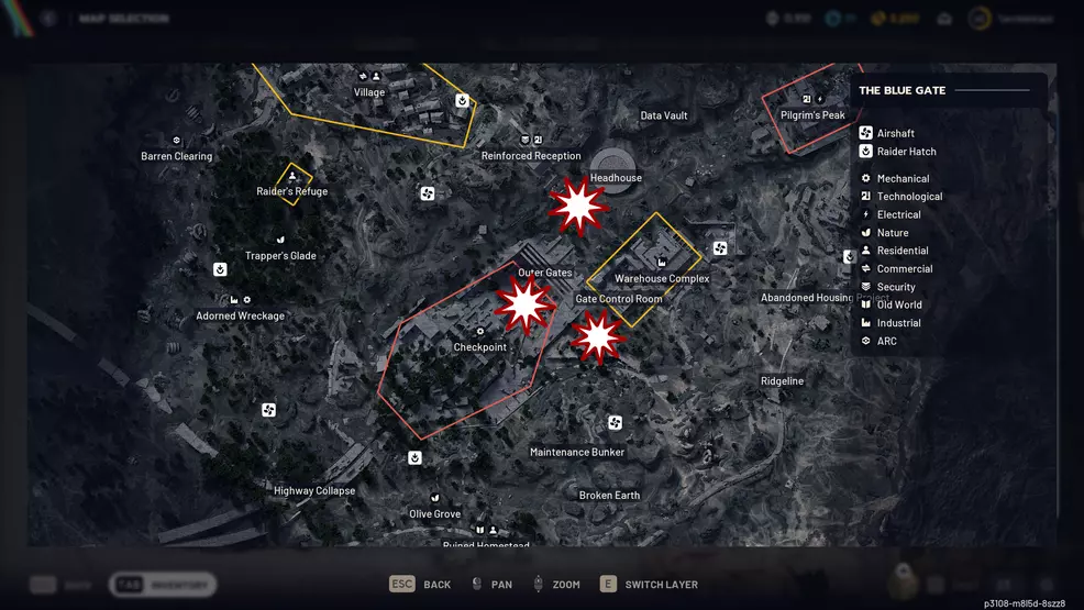 The map locations of Bombardiers on The Blue Gate in ARC Raiderse.