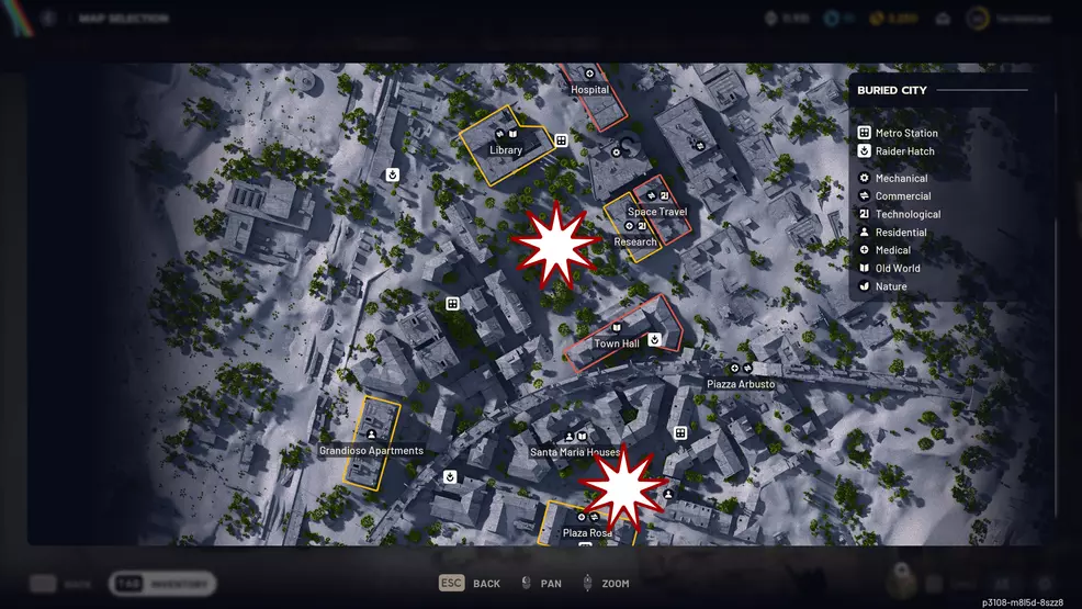 The map locations of Bombardiers on Buried City in ARC Raiderse.