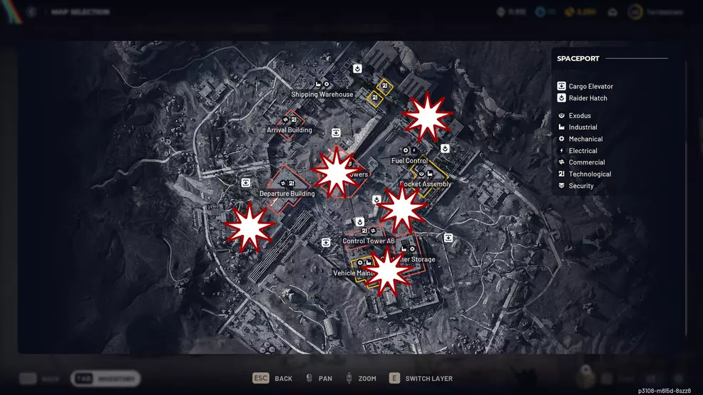 The map locations of Bombardiers on Spaceport in ARC Raiderse.