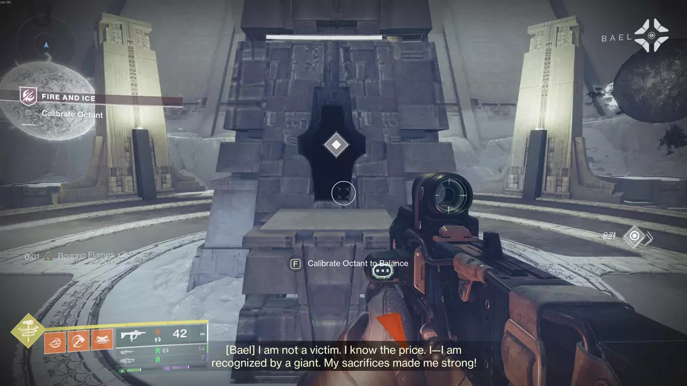 Calibrating the Imbalanced Octant in the Fire and Ice Exotic mission in Destiny 2: Renegades.