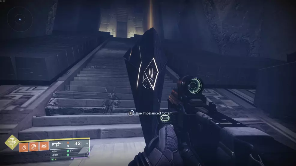 Using the Imbalanced Octant on a Darkness totem in the Fire and Ice Exotic mission in Destiny 2: Renegades.