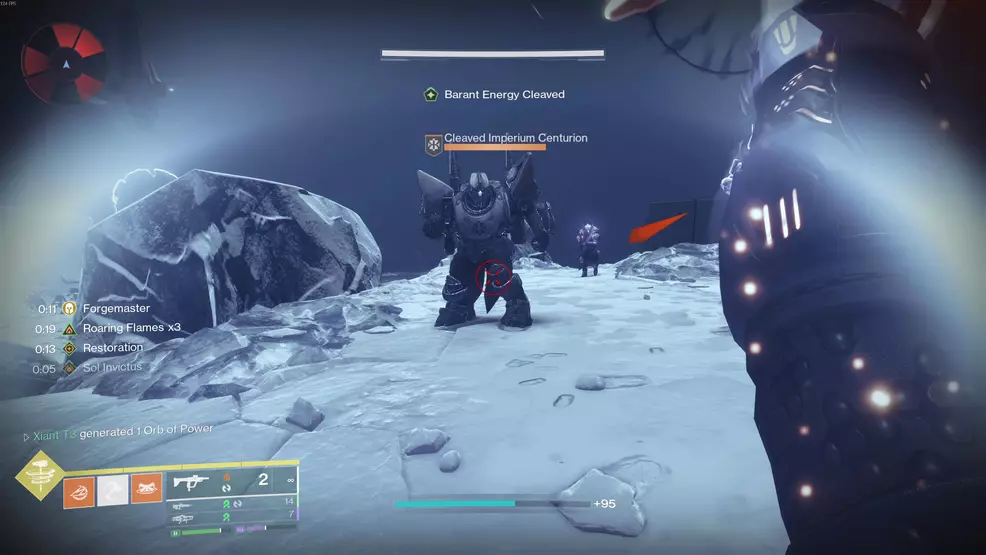 An Imperium Centurion during the balance the scales encounter in the Fire and Ice Exotic mission in Destiny 2: Renegades.