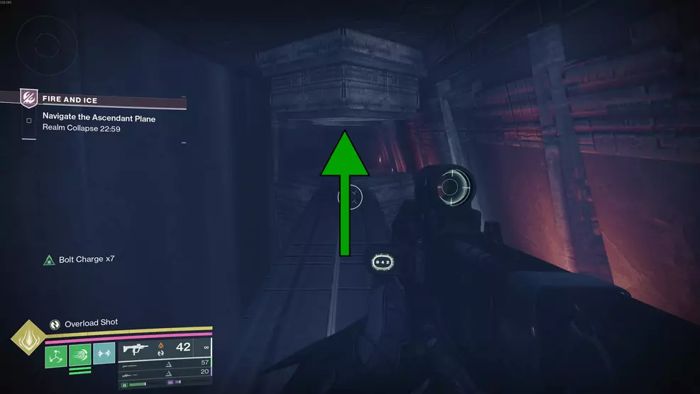 The column hiding the path to the fifth Oddity for the Echoing Blade Praxic Blade Exotic Catalyst in Fire and Ice in Destiny 2.