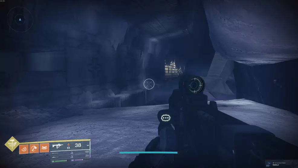 The hallway of removable walls guarding the first Oddity for the Echoing Blade Praxic Blade Exotic Catalyst in Fire and Ice in Destiny 2.