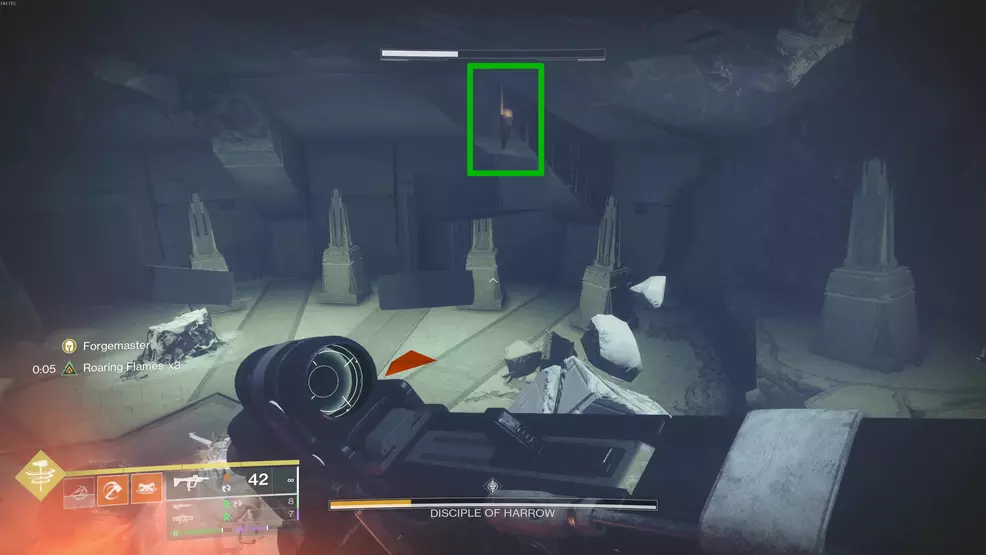 A floating darkness totem in the final encounter of the Fire and Ice Exotic mission in Destiny 2: Renegades.