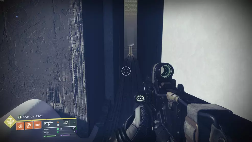 A semi-hidden hallway leading right in the Fire and Ice Exotic mission in Destiny 2: Renegades.