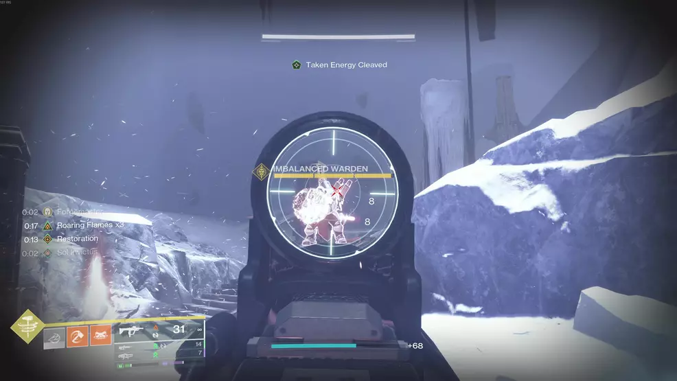 The Imbalanced Warden enemy in the balance the scales encounter in the Fire and Ice Exotic mission in Destiny 2: Renegades.